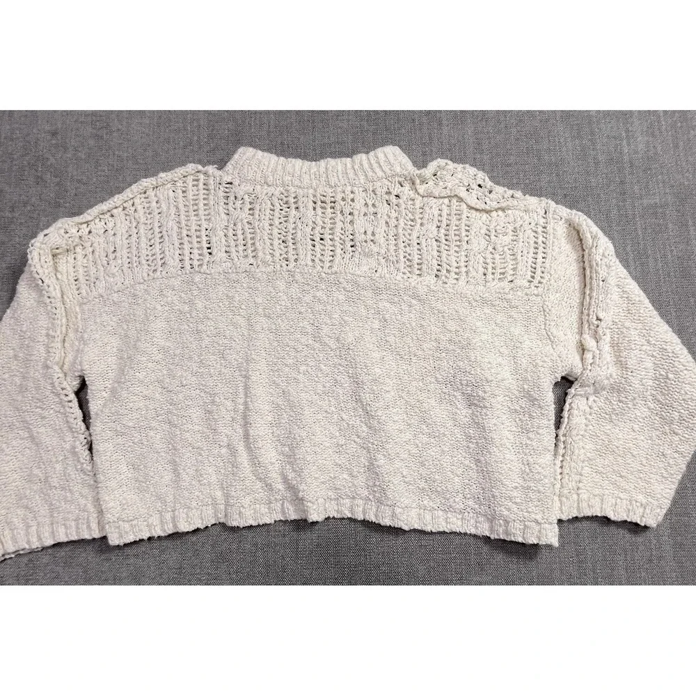 Free People Cropped Sweater Womens 2XS Cream Chunky Knit Mock Neck Pullover